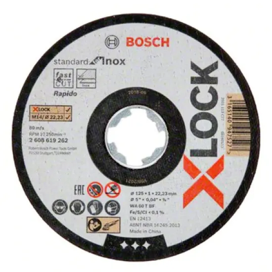 Диск Bosch карбофлексен за рязане на неръждаема стомана 125x1x22.23 мм, X-lock, WA 60 T BF, Standard for Inox