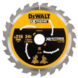 Диск DeWALT метален HM за рязане на дърво напречно подаване 216х30х2.16 мм, 24 z, Extreme Runtime