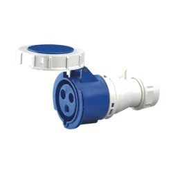 Контакт Elmark промишлен монофазен, противовлажен 32 A, 200-250 V, 2P+E, 67 IP, син, HT Контакт Elmark промишлен монофазен, противовлажен 32 A, 200-250 V, 2P+E, 67 IP, син, HT