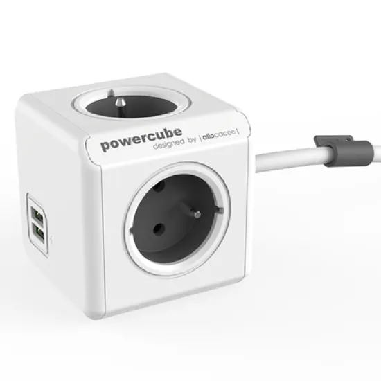 Разклонител Allocacoc електрически с USB портове 4 гнезда, 1.5 м, сив, PowerCube Extended USB