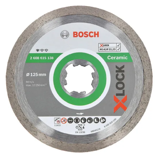 Диск Bosch диамантен за сухо рязане на керамични плочки 125x22.23x1.6 мм, X-lock, 7 мм, Standard for Ceramic