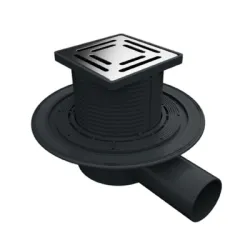 Сифон Akvo подов със странично оттичане пластмасов, с клапа 100х100 мм, ф 50 мм, квадратна решетка Сифон Akvo подов със странично оттичане пластмасов, с клапа 100х100 мм, ф 50 мм, квадратна решетка