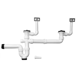 Сифон Emko за мивка двукоритна PVC, с преливници и извод за пералня ф 40x62 мм