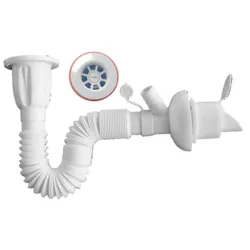 Сифон Muff Matik за мивка гъвкав PVC с клапа и извод за пералня ф 50x65 мм, 750 мм