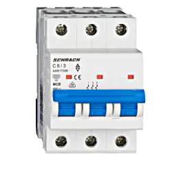 Прекъсвач Schrack Technik автоматичен триполюсен за DIN шина 6 A, 400 V, 6 kA, крива C, 3P, Amparo Прекъсвач Schrack Technik автоматичен триполюсен за DIN шина 6 A, 400 V, 6 kA, крива C, 3P, Amparo
