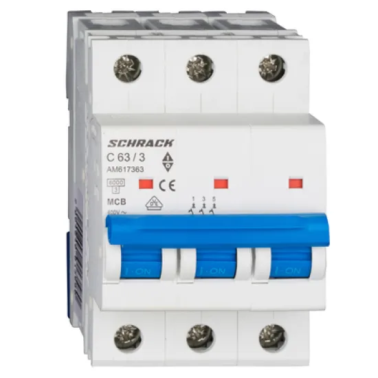 Прекъсвач Schrack Technik автоматичен триполюсен за DIN шина 63 A, 400 V, 6 kA, крива C, 3P, Amparo