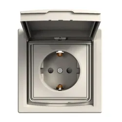 Контакт Schneider Electric интериорен единичен с капак скрит монтаж, 16 A, 2P+E, 44 IP, крем, Asfora Контакт Schneider Electric интериорен единичен с капак скрит монтаж, 16 A, 2P+E, 44 IP, крем, Asfora