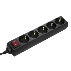 Разклонител as - Schwabe електрически с ключ 5 гнезда, 1.4 м, 3x1.5 мм2, ШВПС-В, черен