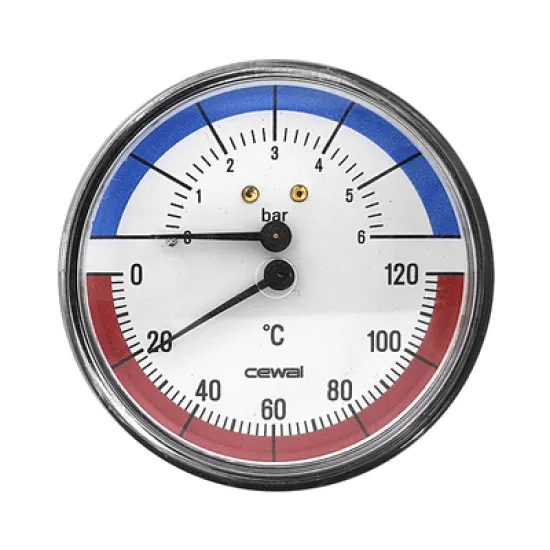 Термоманометър Cewal аксиален  ф 80 мм, 0-6 bar, 1/2, TRP 80 VI