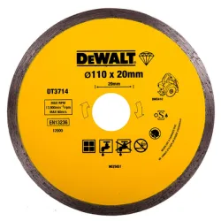 Диск DeWALT диамантен за сухо и мокро рязане на керамични плочки 110x20x1.6 мм, 5 мм, Diamond Edge