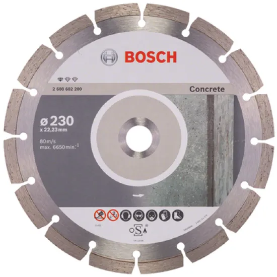 Диск Bosch диамантен за сухо рязане на тухли, бетон и керемиди 230x22.23x2.3 мм, 7 мм, Standard for Concrete