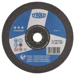 Диск Tyrolit карбофлексен за рязане на метал и неръждаема стомана 178х22.23х1.6 мм, A46Q-BFXA, Premium*** 2in1 Диск Tyrolit карбофлексен за рязане на метал и неръждаема стомана 178х22.23х1.6 мм, A46Q-BFXA, Premium*** 2in1