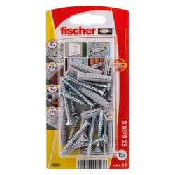 Дюбел Fischer пластмасов многоцелеви комплект с винт PZ, 15 бр./блистер ф 6x30 мм, SX S K NV
