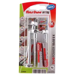 Дюбел Fischer пластмасов многоцелеви комплект с винт TX, 4 бр./блистер ф 10x50 мм, DuoPower S K NV