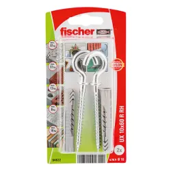 Дюбел Fischer пластмасов многоцелеви комплект с отворена кука, 2 бр./блистер ф 10x60 мм, UX R H Дюбел Fischer пластмасов многоцелеви комплект с отворена кука, 2 бр./блистер ф 10x60 мм, UX R H