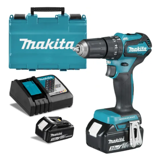 Акумулаторна бормашина Makita ударна   с 2 батерии и зарядно, 18 V, 3 Ah, 40 Nm, 0-1700 об./мин, 1.5-13 мм DHP483RFE