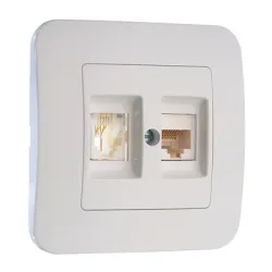 Розетка Makel за компютърна мрежа и телефон с механизъм и монтажна рамка скрит монтаж, 20 IP, бял, Lillium Natural