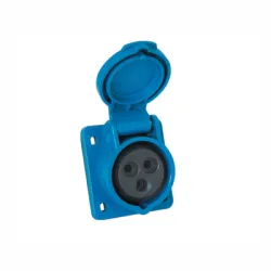 Контакт Elmark модулен монофазен панелен монтаж, 32 A, 200-250 V, 2P+E, 44 IP, син, HT Контакт Elmark модулен монофазен панелен монтаж, 32 A, 200-250 V, 2P+E, 44 IP, син, HT