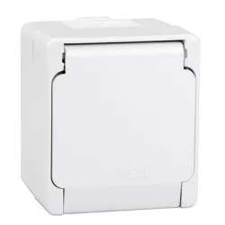 Контакт Schneider Electric електрически единичен противовлажен с капак открит монтаж, 16 A, 2P+E, 54 IP, бял, Nemlyer Контакт Schneider Electric електрически единичен противовлажен с капак открит монтаж, 16 A, 2P+E, 54 IP, бял, Nemlyer