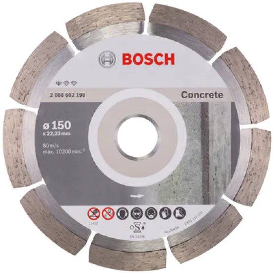 Диск Bosch диамантен за сухо рязане на тухли, бетон и керемиди 150x22.23x2 мм, 7 мм, Standard for Concrete