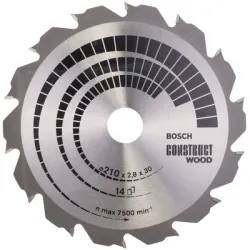 Диск Bosch метален HM за рязане на дърво 210x30x2.8 мм, 14 z, Construct Wood Диск Bosch метален HM за рязане на дърво 210x30x2.8 мм, 14 z, Construct Wood
