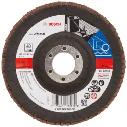 Диск Bosch ламелен от шкурка за шлайфане на метал и неръждаема стомана 125х22.23 мм, P40, конусен, Best for Metal X571 Диск Bosch ламелен от шкурка за шлайфане на метал и неръждаема стомана 125х22.23 мм, P40, конусен, Best for Metal X571