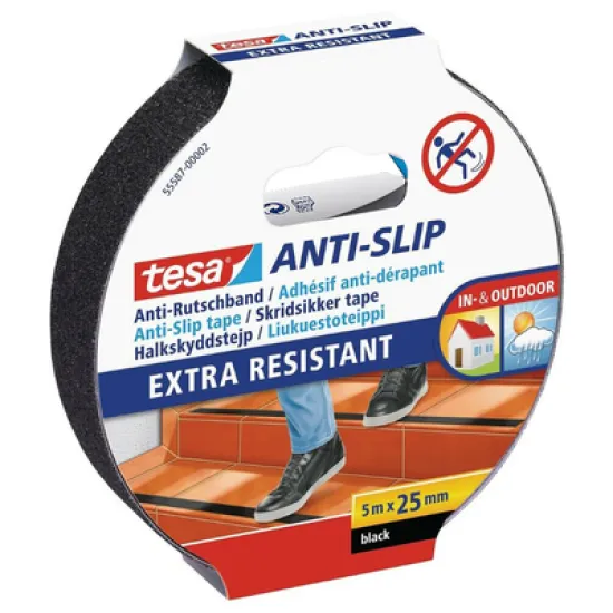 Лента Tesa антиплъзгаща за стълби  25 мм, 5 м, черна, Anti-Slip