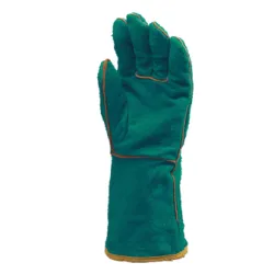 Ръкавици Eurotechnique за заварчици от телешки велур топлозащитни с подплата размер 10, 150 мм, зелени, 2630