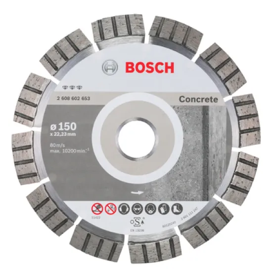 Диск Bosch диамантен за мокро рязане на бетон 150x22.23 мм, 12 мм, Best for Concrete