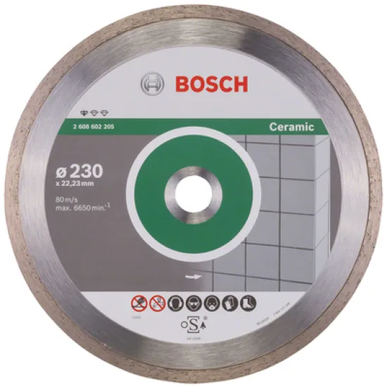 Диск Bosch диамантен за сухо рязане на керамични плочки 230x22.23x1.6 мм, 7 мм, Standard for Ceramic