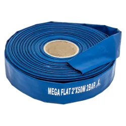 Маркуч Mega за отводняване двуслоен плосък, с PES армировка 51 мм, нагнетателен, 2 bar, PVC