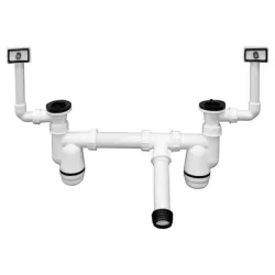 Сифон Emko за мивка двукоритна PVC, с преливници ф 40x62 мм