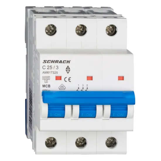 Прекъсвач Schrack Technik автоматичен триполюсен за DIN шина 25 A, 400 V, 6 kA, крива C, 3P, Amparo