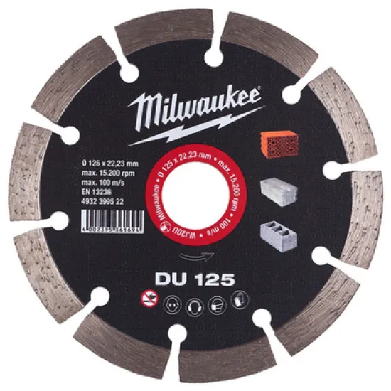 Диск Milwaukee диамантен за сухо рязане на тухли, бетон и керемиди 125x22.23x2.3 мм, 10 мм, DU Диск Milwaukee диамантен за сухо рязане на тухли, бетон и керемиди 125x22.23x2.3 мм, 10 мм, DU