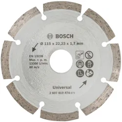 Диск Bosch диамантен за сухо рязане универсален 115x22.23x2 мм, 7 мм, Universal Диск Bosch диамантен за сухо рязане универсален 115x22.23x2 мм, 7 мм, Universal