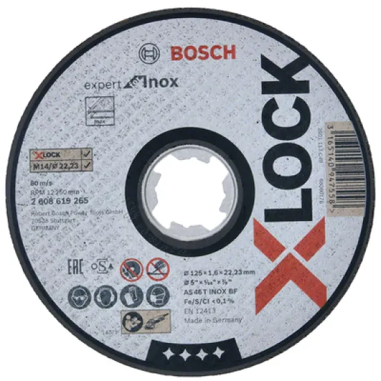 Диск Bosch карбофлексен за рязане на неръждаема стомана 125х22.23х1.6 мм, X-lock, AS 46 T INOX BF, прав, Expert for Inox