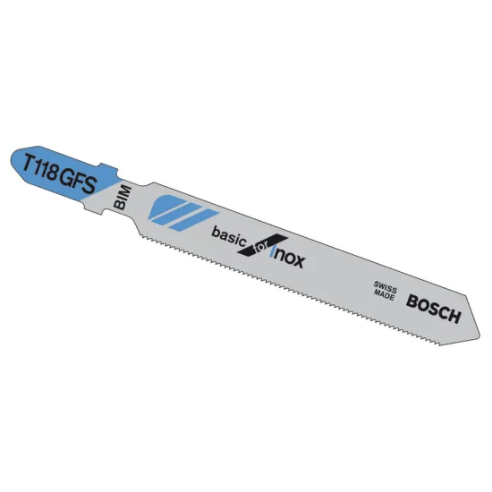 Нож Bosch за прободен трион - зеге за тънка ламарина 57/83 мм, T-захват, праволинейно, 32 TPI, T 118 GFS Нож Bosch за прободен трион - зеге за тънка ламарина 57/83 мм, T-захват, праволинейно, 32 TPI, T 118 GFS
