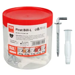 Дюбел Tox пластмасов многоцелеви комплект с Г-образна кука с фланец ф 8х51 мм, Pirat Bill-L