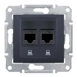 Розетка Schneider Electric за компютърна мрежа двоен без монтажна рамка скрит монтаж, 20 IP, графит, Sedna