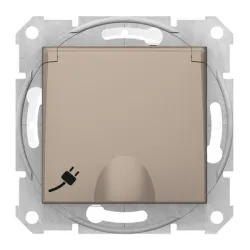 Контакт Schneider Electric електрически противовлажен с капак механизъм скрит монтаж, 16 A, 2P+E, 44 IP, титан, Sedna Контакт Schneider Electric електрически противовлажен с капак механизъм скрит монтаж, 16 A, 2P+E, 44 IP, титан, Sedna