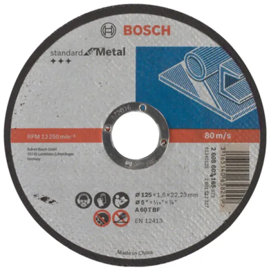 Диск Bosch карбофлексен за рязане на метал 125х22.23х1.6 мм, Standard for Metal