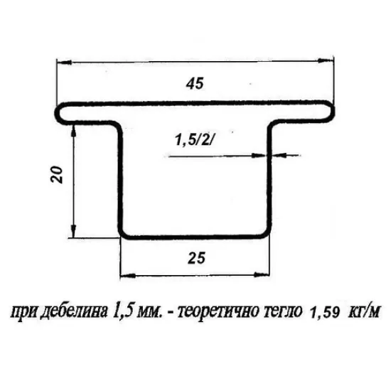 Профил Omega електрозаварен прозоречен с 2 пера 25 x 25 x 45 x 1.5 мм, 6 м, ГВ, ZP2