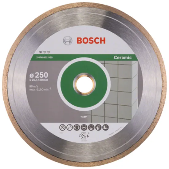 Диск Bosch диамантен за сухо и мокро рязане на керамични плочки 250x25.4x1.6 мм, 7 мм, Standard for Ceramic