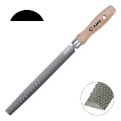 Рашпила Ajax за дърво полукръгла с дървена дръжка 200 мм, Cut2 полуфина, 16 зъба на см, PRP/R Рашпила Ajax за дърво полукръгла с дървена дръжка 200 мм, Cut2 полуфина, 16 зъба на см, PRP/R