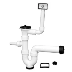 Сифон Emko за мивка PVC с преливник и извод за пералня ф 32x62 мм