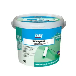 Грунд Knauf за бои и мазилки дълбокопроникващ 5 кг, бял, Tiefengrund Грунд Knauf за бои и мазилки дълбокопроникващ 5 кг, бял, Tiefengrund