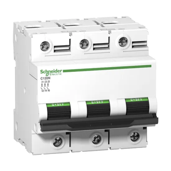 Прекъсвач Schneider Electric автоматичен триполюсен за DIN шина 100 A, 400 V, 10 kA, крива C, 3P, Acti 9 C120