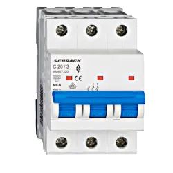Прекъсвач Schrack Technik автоматичен триполюсен за DIN шина 20 A, 400 V, 6 kA, крива C, 3P, Amparo Прекъсвач Schrack Technik автоматичен триполюсен за DIN шина 20 A, 400 V, 6 kA, крива C, 3P, Amparo