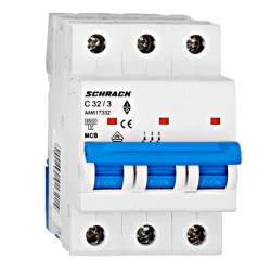 Прекъсвач Schrack Technik автоматичен триполюсен за DIN шина 32 A, 400 V, 6 kA, крива C, 3P, Amparo Прекъсвач Schrack Technik автоматичен триполюсен за DIN шина 32 A, 400 V, 6 kA, крива C, 3P, Amparo