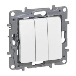 Ключ Legrand електрически интериорен троен скрит монтаж, 10 A, бял, Niloe Ключ Legrand електрически интериорен троен скрит монтаж, 10 A, бял, Niloe